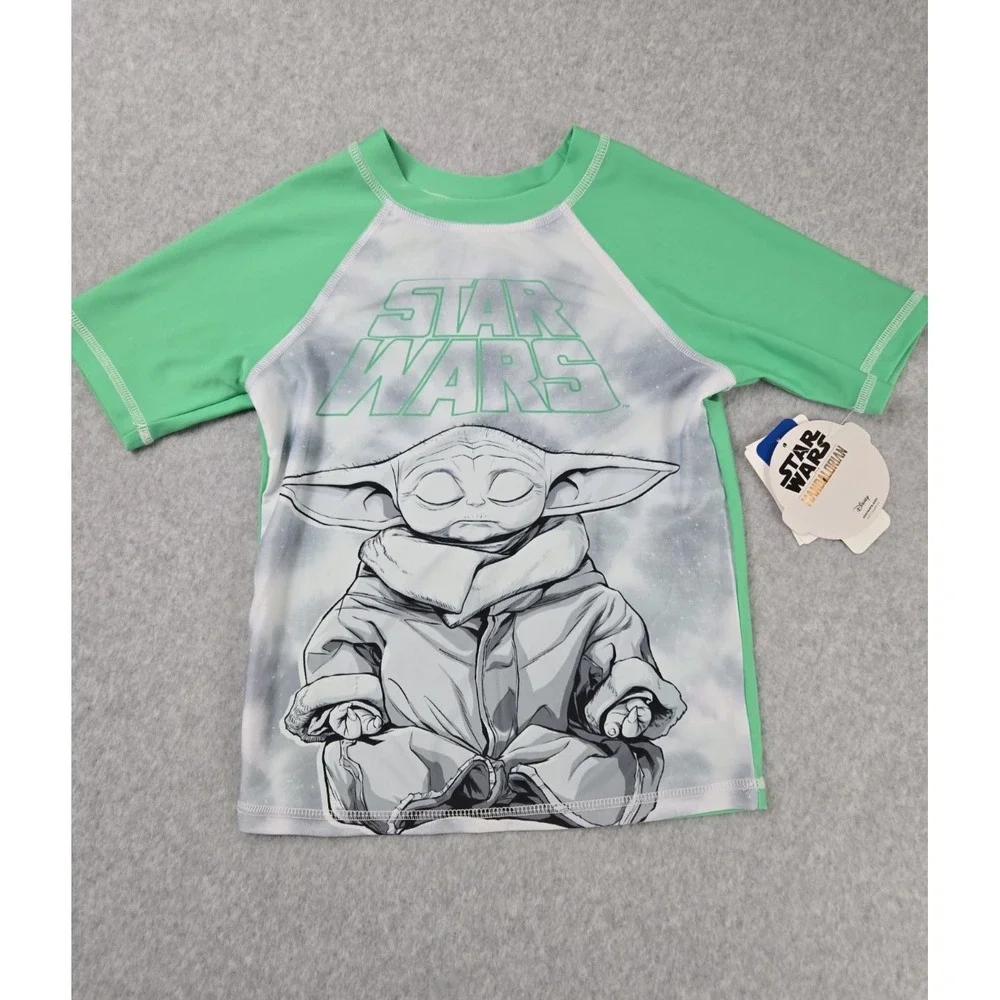 Star Wars Bathing Suit Boys 2 pc Swim Set‎ Size Large Rash Guard Top Trunks NWT